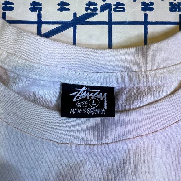 Vtg Stüssy Withered Flower Graphic T-Shirt Size Large White Pink Short Sleeve - Picture 11 of 13